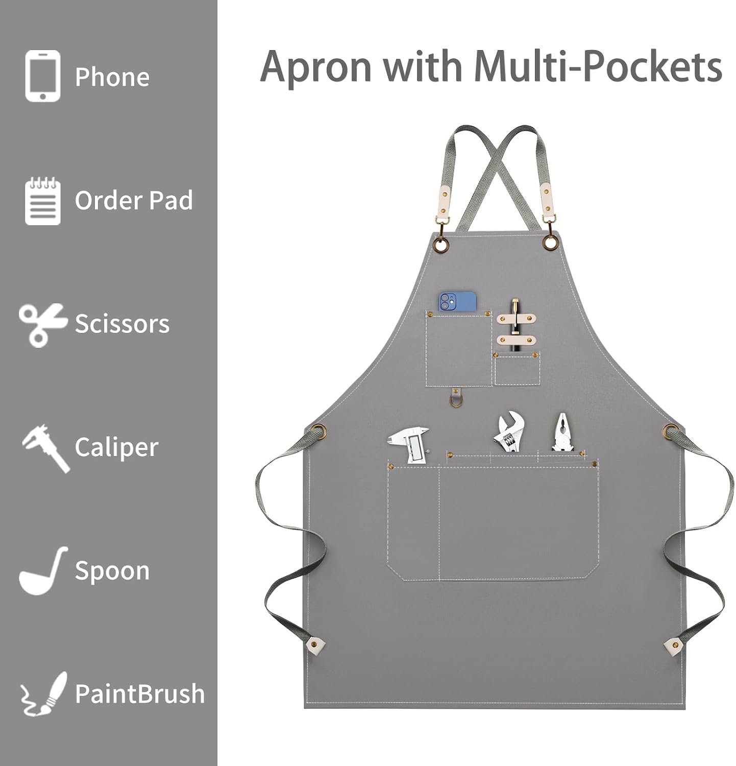 Dulabi Apron, Adjustable Chef Apron for Women and Men with Large Pockets, Cooking Kitchen Apron with Back Straps - Image 4