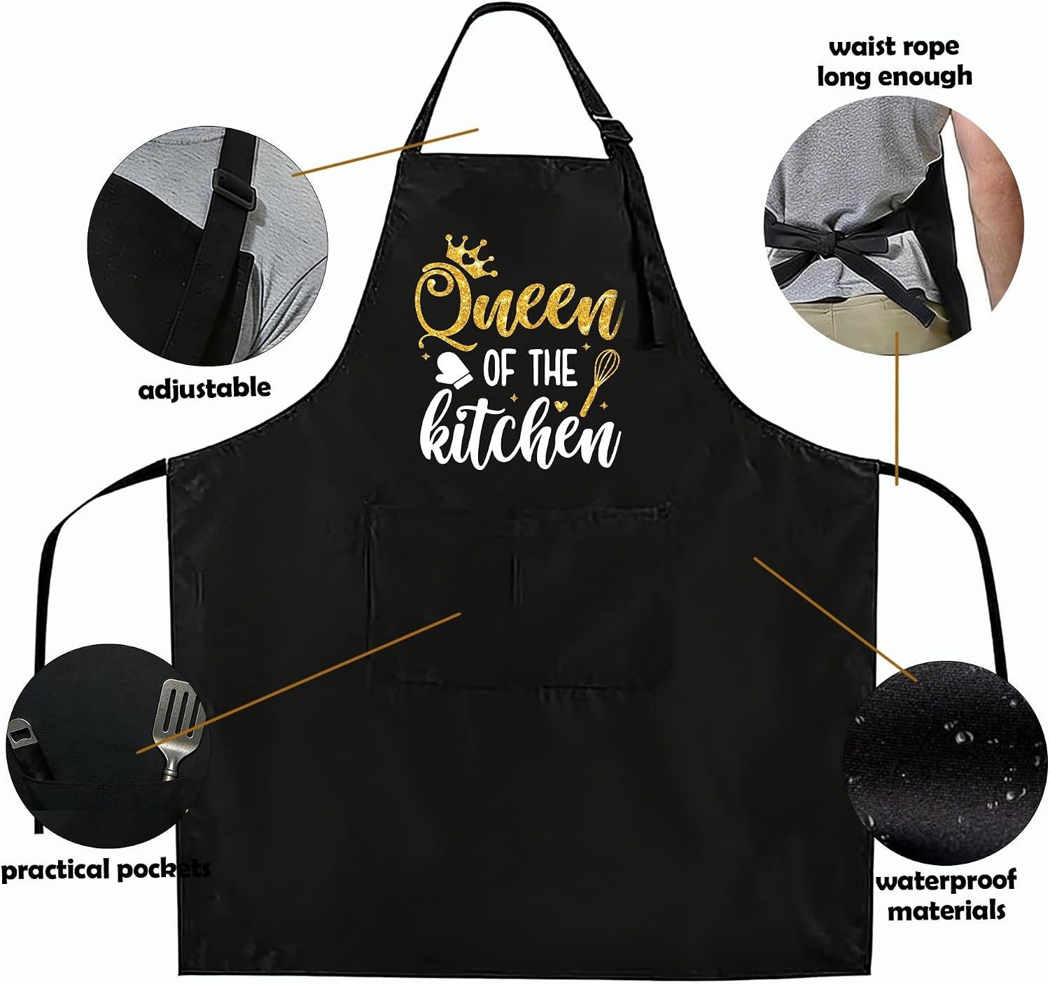 Funny Black Apron with Pockets for Man,Dad,Husband,Father in Law,Chef Daddy Women Grilling Apron BBQ Cooking Gifts - Image 3