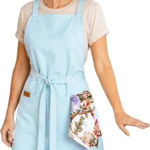 100% Cotton Kitchen Apron with 2 Pockets – Adjustable Chef Apron for Cooking Baking BBQ – Unisex Apron