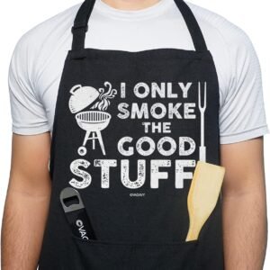 VAGAVY 100% Cotton, Black Funny Aprons for Men, Dad, Husband - Birthday, Father’s Day Grilling Gifts for Papa, Husband.