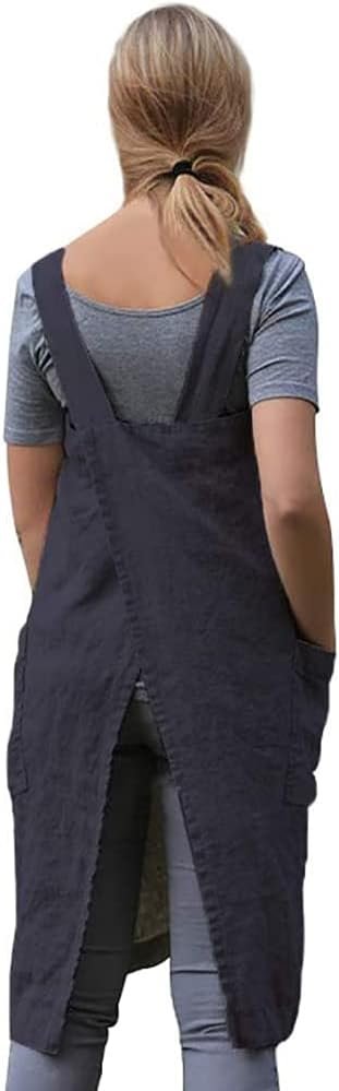 WROLEM Women's Cross Back Pinafore Apron with Large Pockets Home Kitchen, Restaurant, Coffee house,Cooking Gardening Works - Image 3