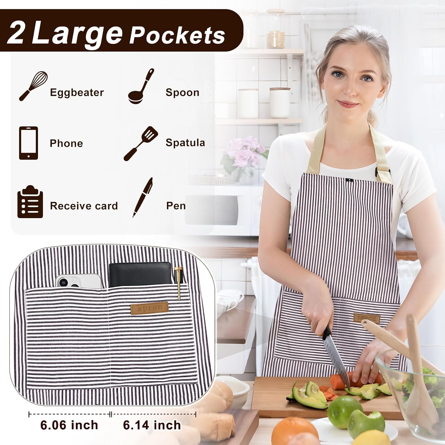 2 Pack Apron, Aprons for women with pockets, Cooking aprons for women, Kitchen aprons, Aprons for cooking - Image 2