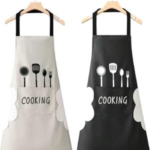 2 Pack Kitchen Apron for Women & Men, Waterproof Cooking Aprons with 2 Pockets, Adjustable Bib Aprons for Cooking, Baking, BBQ, Household Cleaning
