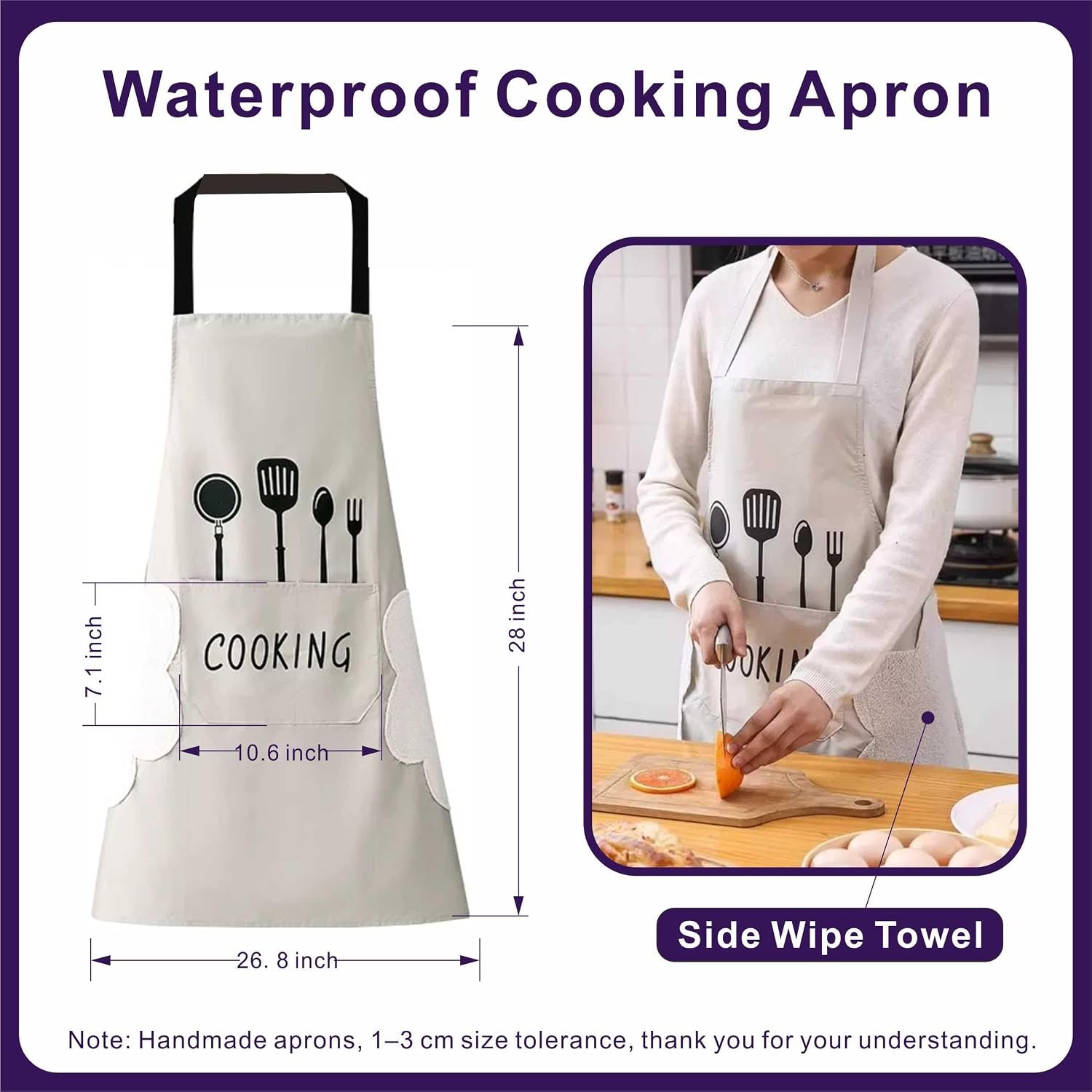 2 Pack Kitchen Apron for Women & Men, Waterproof Cooking Aprons with 2 Pockets, Adjustable Bib Aprons for Cooking, Baking, BBQ, Household Cleaning - Image 2