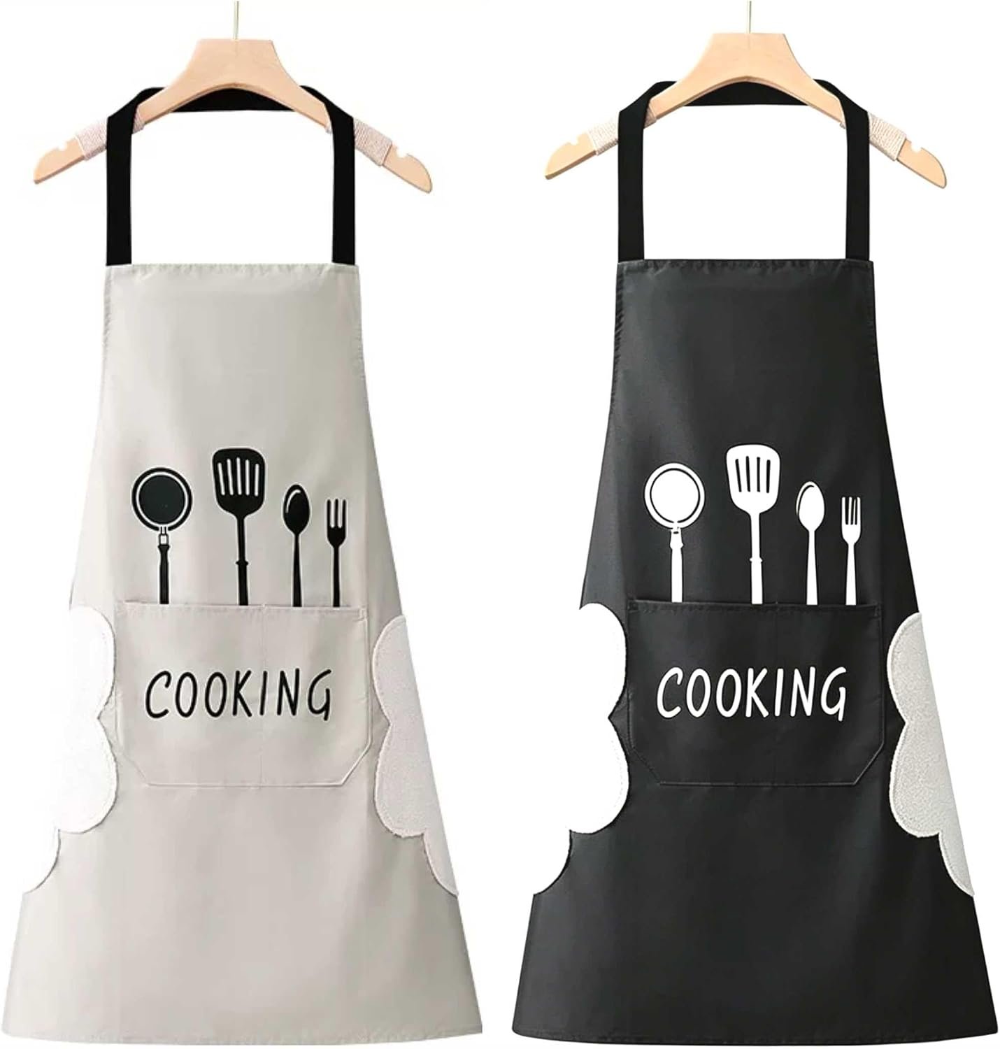 2 Pack Kitchen Apron for Women & Men, Waterproof Cooking Aprons with 2 Pockets, Adjustable Bib Aprons for Cooking, Baking, BBQ, Household Cleaning