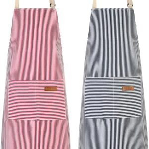 2 Pack Kitchen Cooking Aprons, Adjustable Bib Chef Apron with 2 Pockets for Women Men, for Cooking, Cleaning