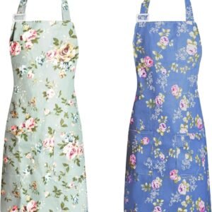 2 Pcs Adjustable Kitchen Aprons for Women - Floral Chef Aprons with Big Pockets, Ideal for Cooking, Baking & Gardening (Durable, Machine Washable)
