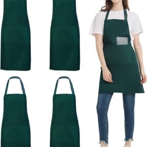 4 Pack Chef Apron, Waterproof Apron, Adjustable Apron with 2 Pockets for Men Women, Apron for Cooking Baking Restaurant(Green)
