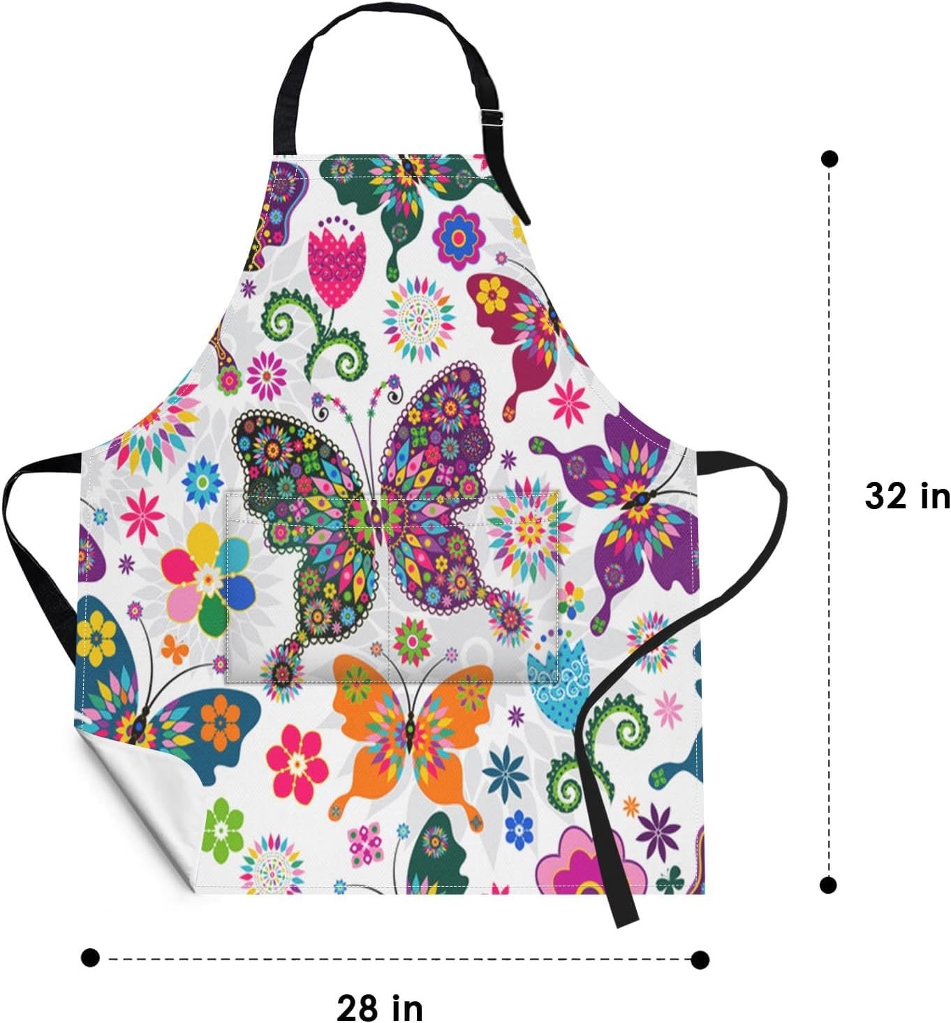 Britimes Butterfly Apron Floral Colorful Butterflies Flowers Aprons Kitchen Cooking Gardening for Women With Pockets - Image 2
