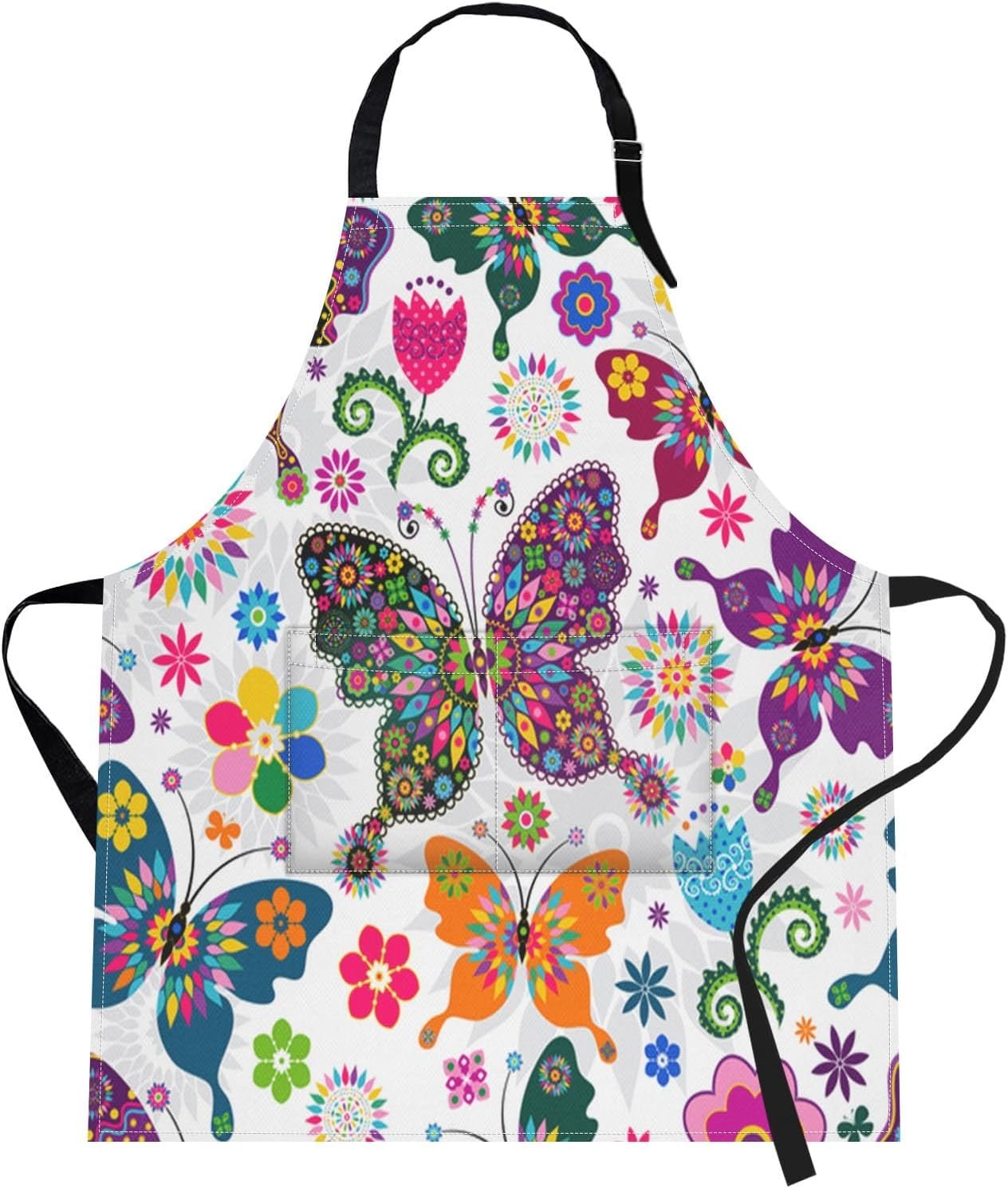 Britimes Butterfly Apron Floral Colorful Butterflies Flowers Aprons Kitchen Cooking Gardening for Women With Pockets