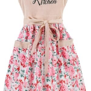 Cute Floral Aprons for Women with Pockets,Cotton Adjustable Neck Strap Apron for Kitchen Cooking Baking Gardening