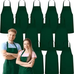 GREEN LIFESTYLE 12 Pack Professional Chef Apron – Grilling Aprons for Men, Waterproof Cooking Aprons for BBQ, Work or Restaurant Use, Kitchen Aprons for Women – Green, No Pockets