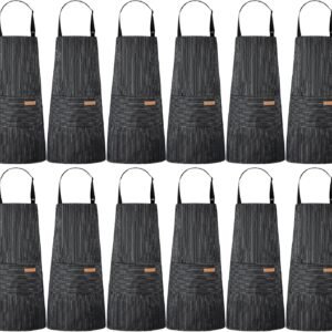 Handepo 12 Pcs Cotton Aprons for Women Men with Pockets Soft Adjustable Bib Stripe Aprons for Cooking Kitchen Chef