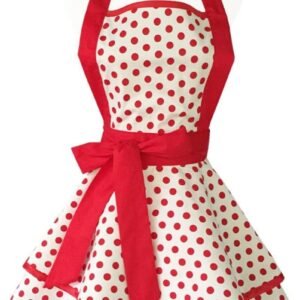 Hyzrz Lovely Handmade Cotton Retro Aprons for Women Girls Cake Kitchen Cook Apron for Mother's Gift (Red Dot)