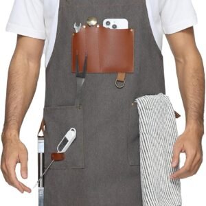 Kitchen Apron - 3 Large Pockets, Cross Back Apron with Adjustable Straps, Cooking Kitchen Chef Apron for Men and Women, Wear-Resistant & Easy to Clean.(Gray)