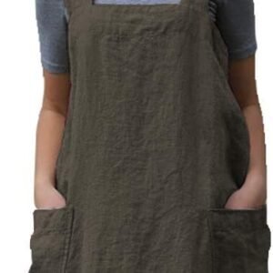 Larmliss Women's Pinafore Square Apron Baking Cooking Gardening Works Cross Back Cotton/Linen Blend Dress with 2 Pockets