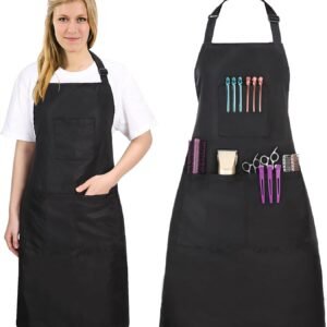 Noverlife Hair Stylist Apron with 4 Pockets, Hair Resistant 34 Inch Long Hairdresser Aprons w/Adjustable Strap for Salon