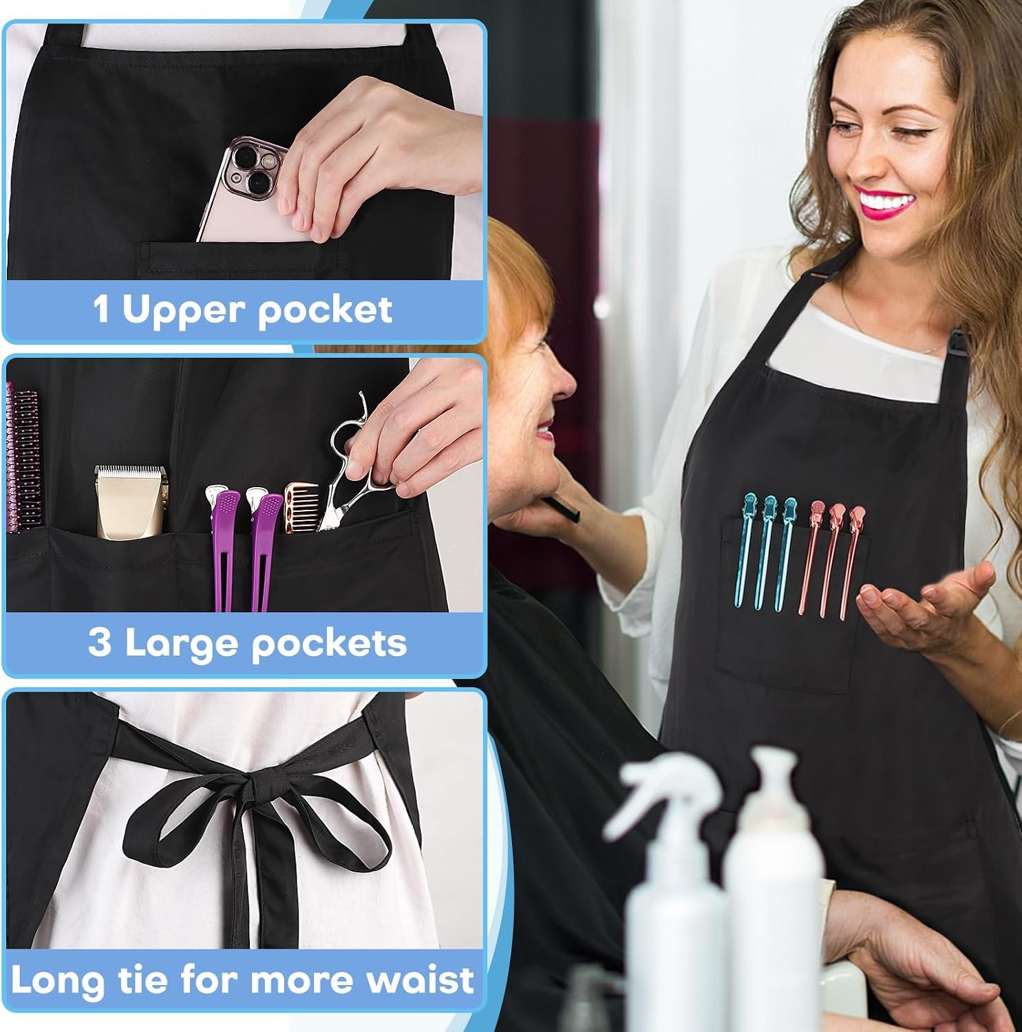 Noverlife Hair Stylist Apron with 4 Pockets, Hair Resistant 34 Inch Long Hairdresser Aprons w/Adjustable Strap for Salon - Image 2