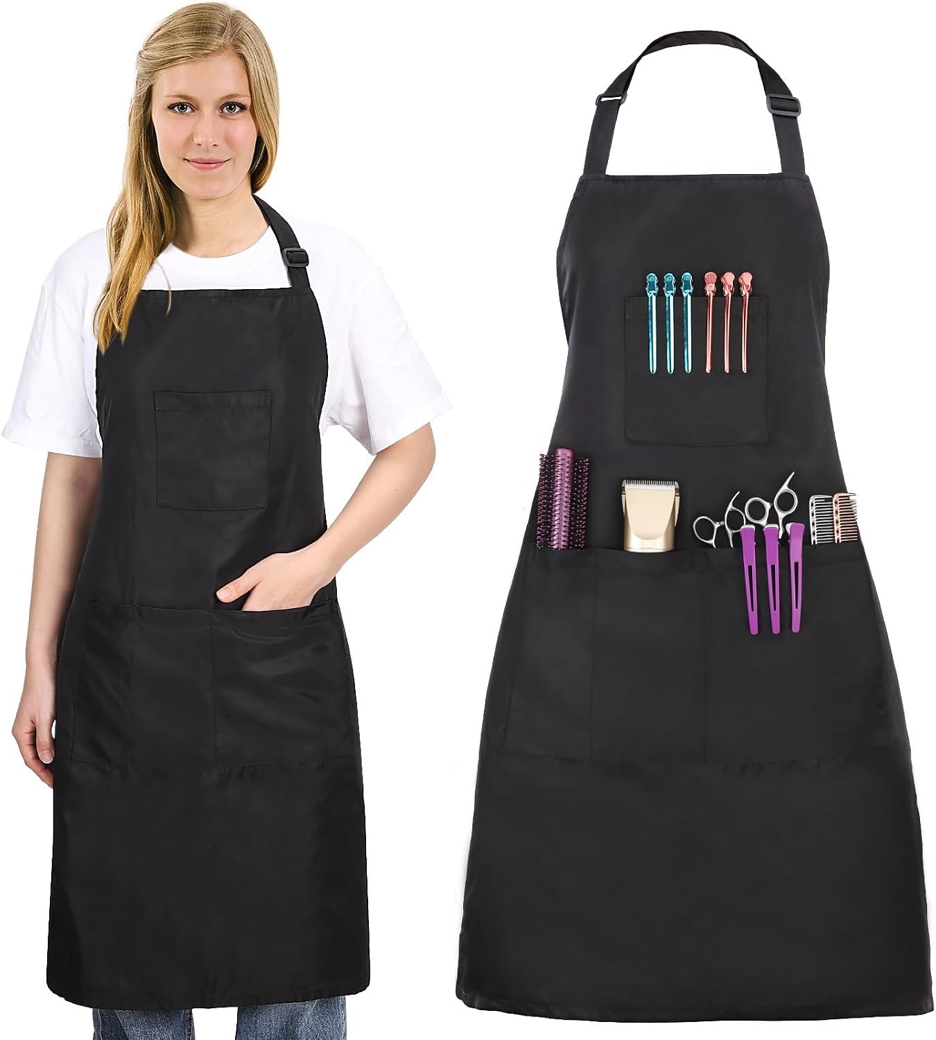 Noverlife Hair Stylist Apron with 4 Pockets, Hair Resistant 34 Inch Long Hairdresser Aprons w/Adjustable Strap for Salon