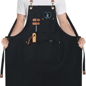 Plus Size Canvas Aprons, Kitchen Chef Aprons, Unisex Heavy Duty Work Apron, Adjustable Strap Apron with Pockets