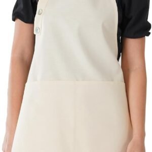 TOSHE Kitchen Apron Waterdrop Resistant Cotton Apron with adjustable Aprons for Women with Pockets 10 Color option Cooking Cream Apron (Cream)