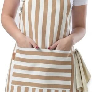 TOSHEX Kitchen Apron Waterdrop Resistant Cotton Apron with adjustable Aprons for Women with Pockets Cooking Apron Chef Apron for Men (1, Brown)