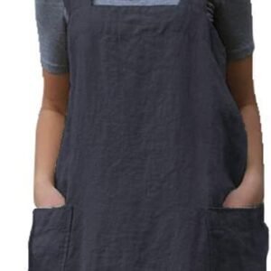WROLEM Women's Cross Back Pinafore Apron with Large Pockets Home Kitchen, Restaurant, Coffee house,Cooking Gardening Works