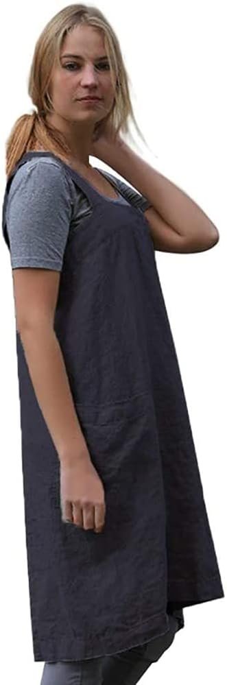 WROLEM Women's Cross Back Pinafore Apron with Large Pockets Home Kitchen, Restaurant, Coffee house,Cooking Gardening Works - Image 2