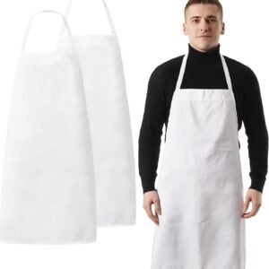 White Kitchen Aprons unisex Bib Apron with extra long ties for Cooking in Kitchen & Grill,painting,crafting