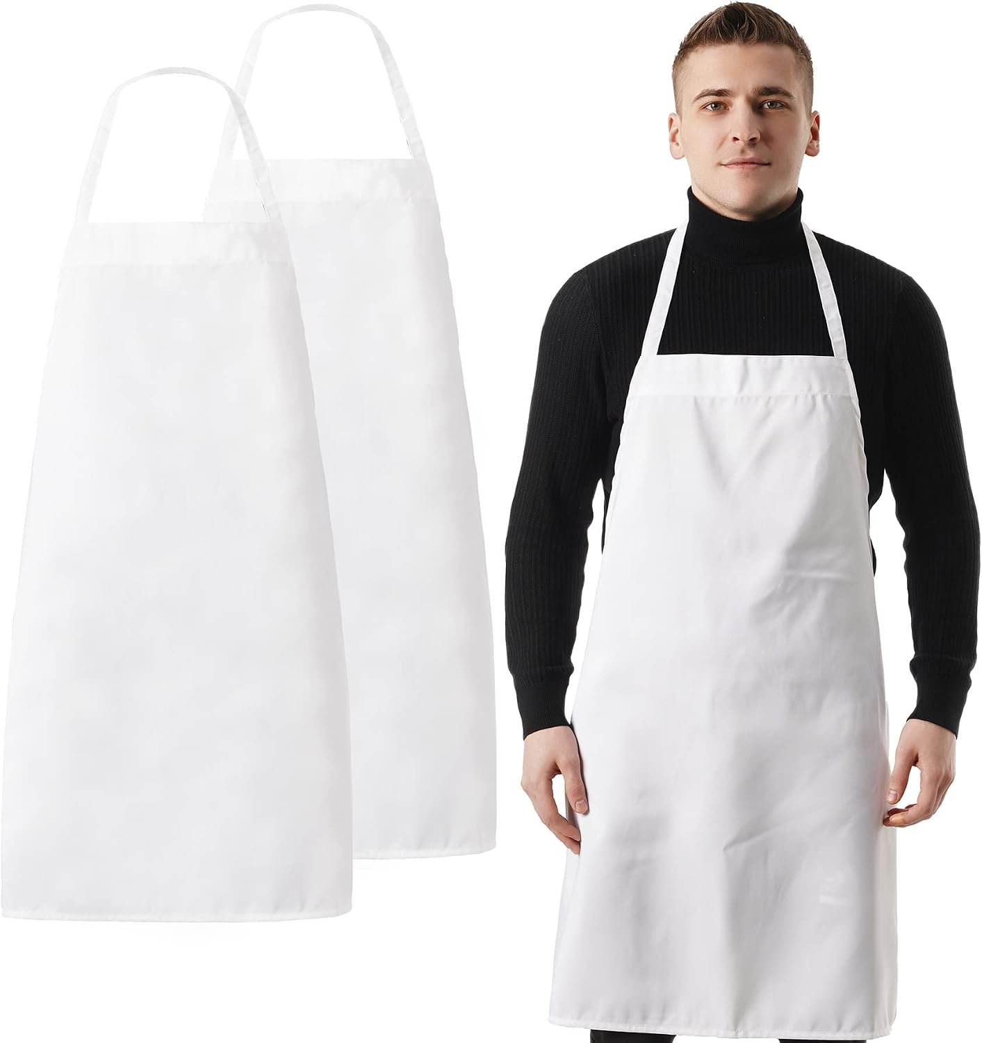 White Kitchen Aprons unisex Bib Apron with extra long ties for Cooking in Kitchen & Grill,painting,crafting