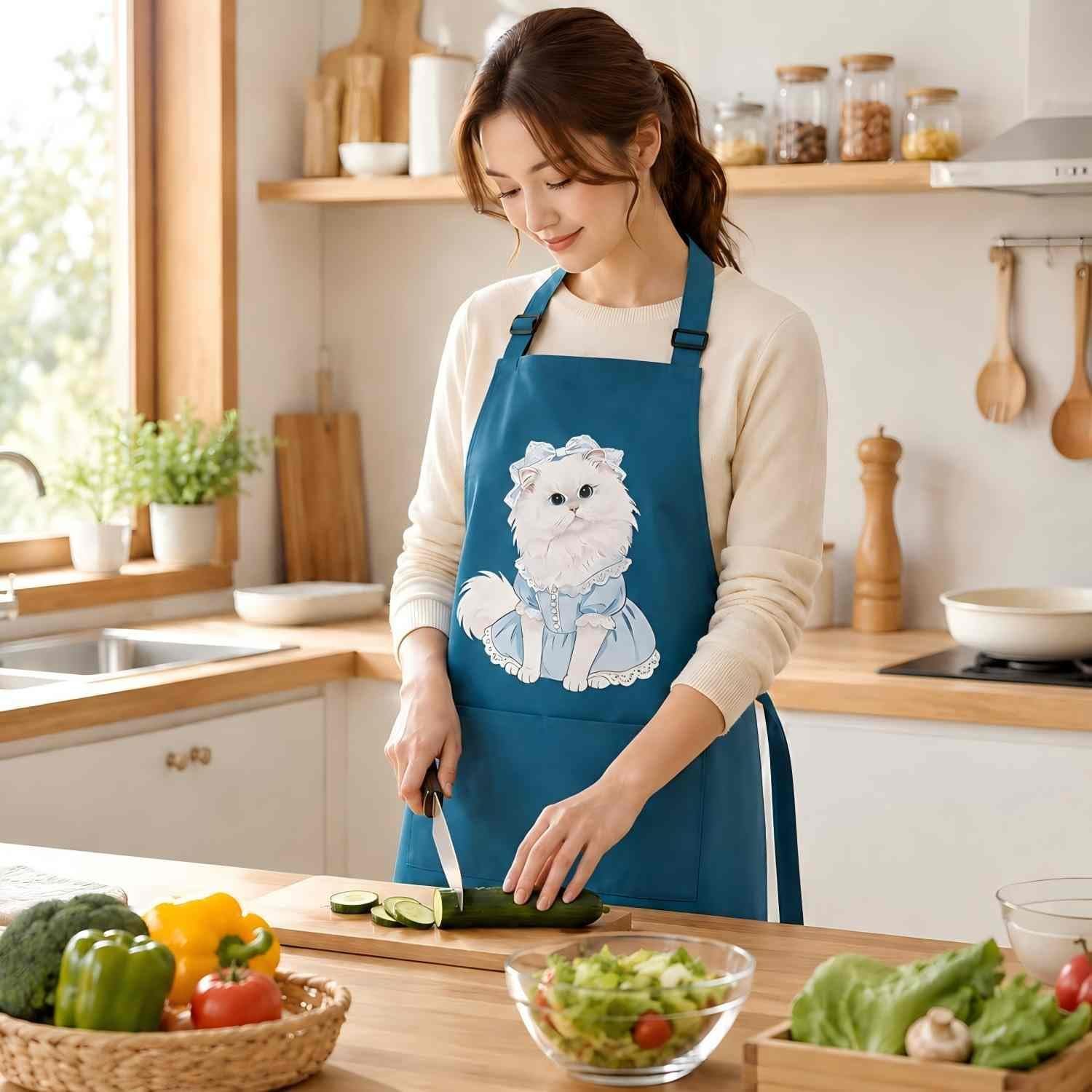 Unisex Cat Chef Apron, Adjustable Strap with Two Pockets - Image 4