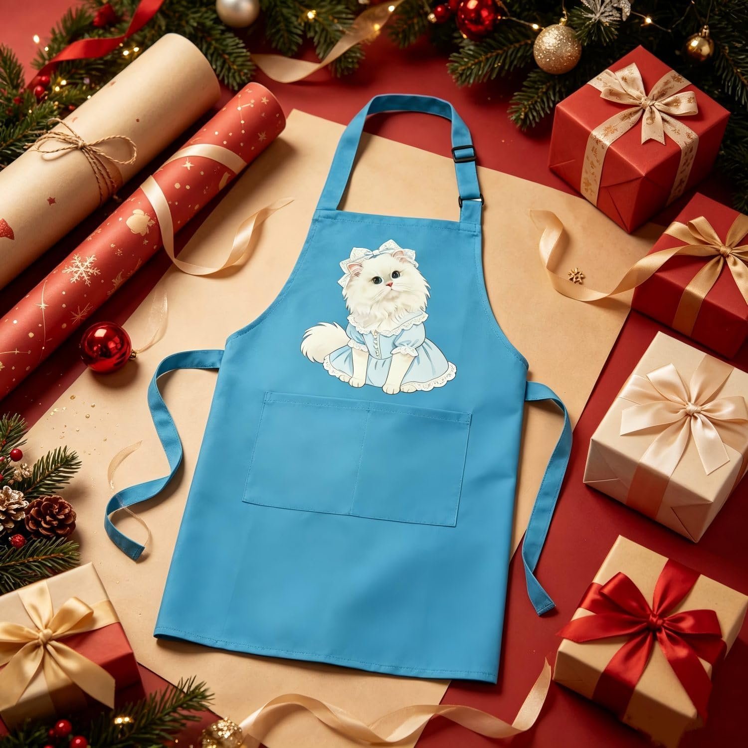 Unisex Cat Chef Apron, Adjustable Strap with Two Pockets - Image 8