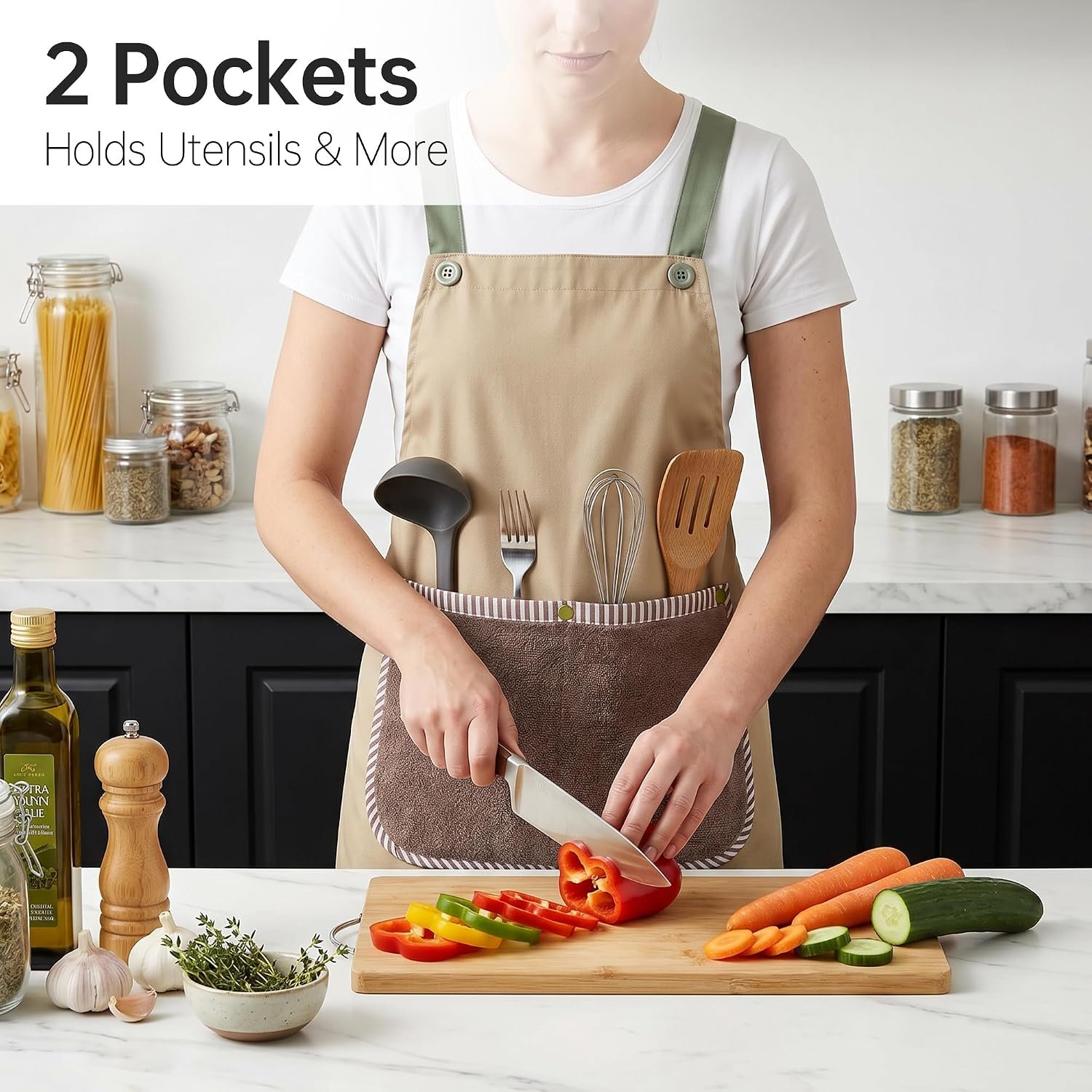 JOYMOOP Apron with Pockets, Detachable Towel, Kitchen Cooking for Women Men - Image 4