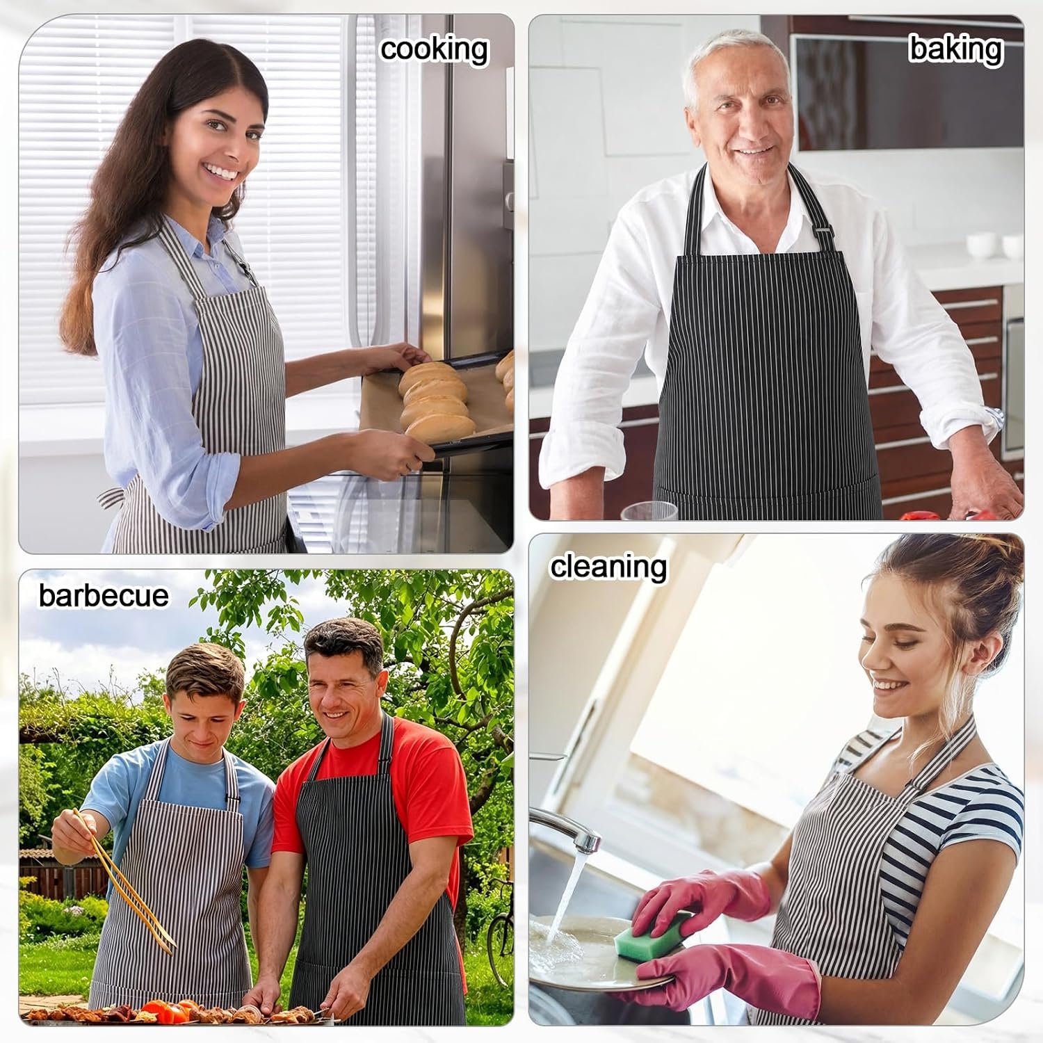 2 Pack Unisex Chef Apron Stripes Kitchen Aprons with 3 Pockets - Image 7