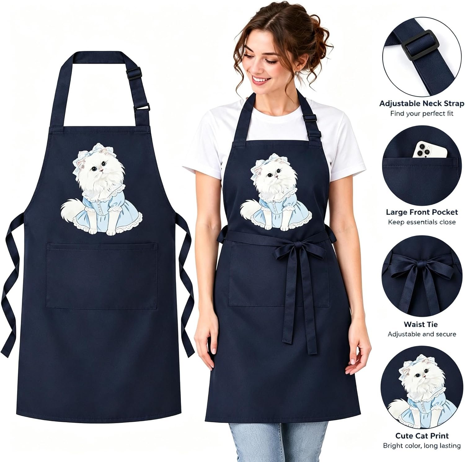 Cat Kitchen Apron, Two Pockets, Adjustable Strap, for Women Men - Image 2