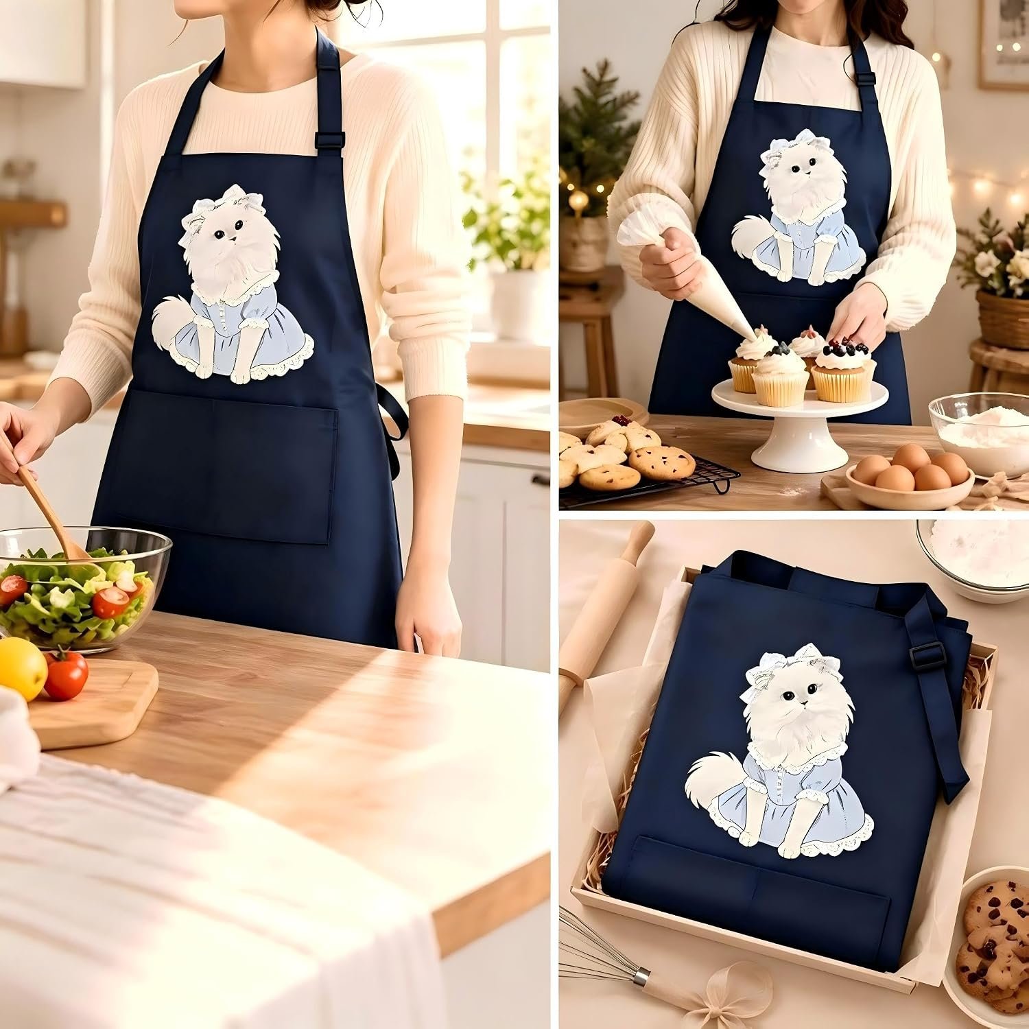 Cat Kitchen Apron, Two Pockets, Adjustable Strap, for Women Men - Image 3