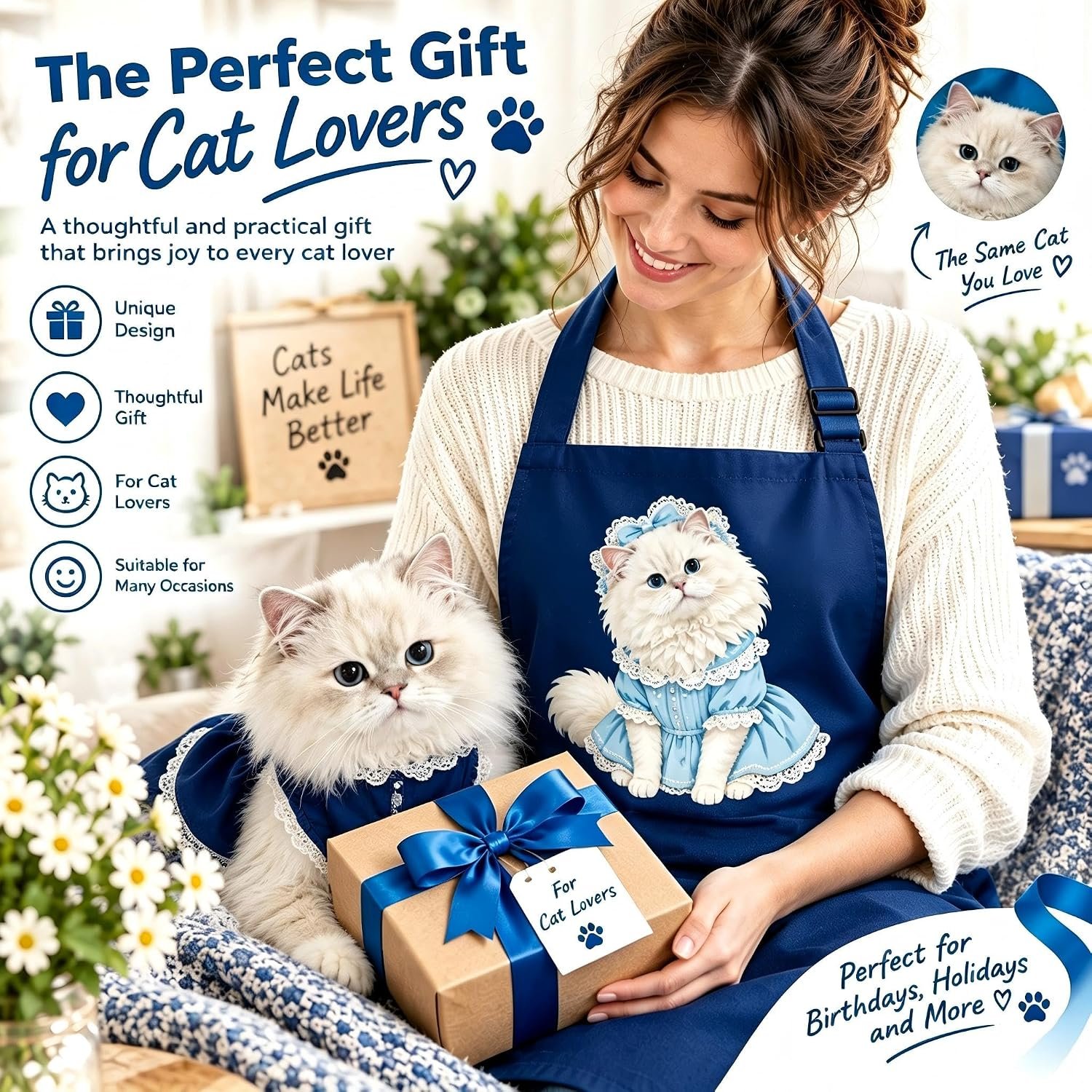 Cat Kitchen Apron, Two Pockets, Adjustable Strap, for Women Men - Image 4