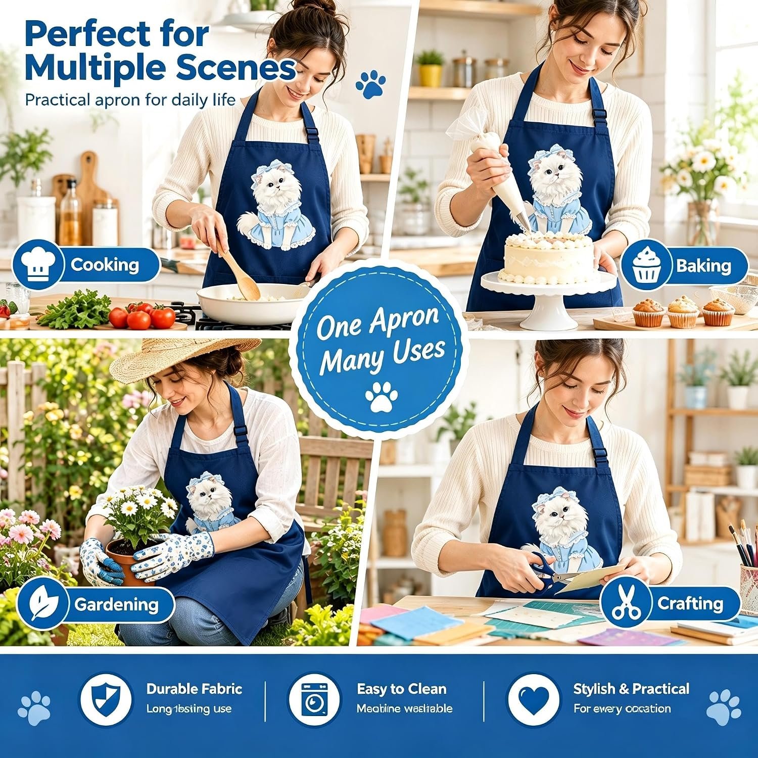 Cat Kitchen Apron, Two Pockets, Adjustable Strap, for Women Men - Image 5