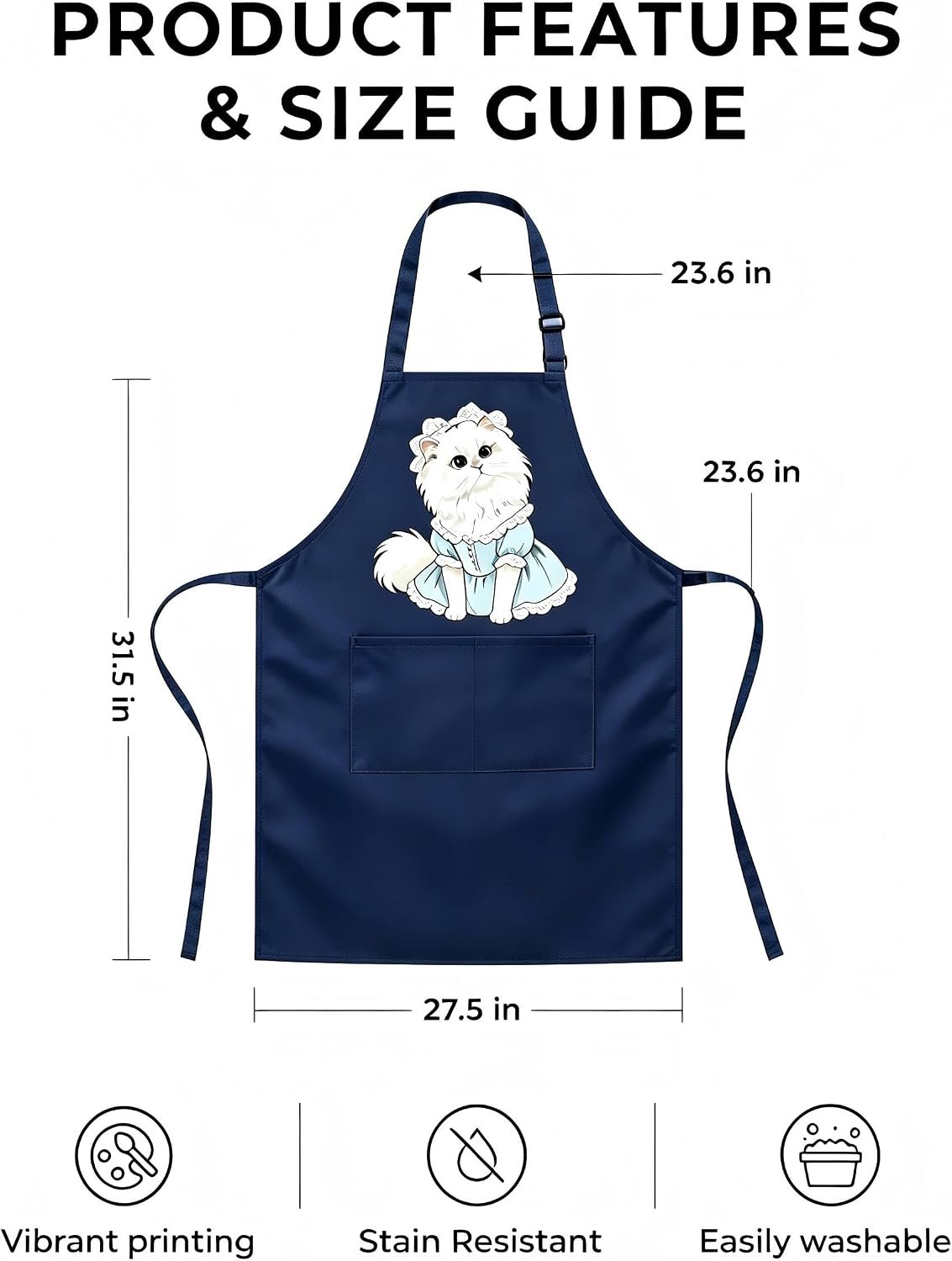 Cat Kitchen Apron, Two Pockets, Adjustable Strap, for Women Men - Image 7