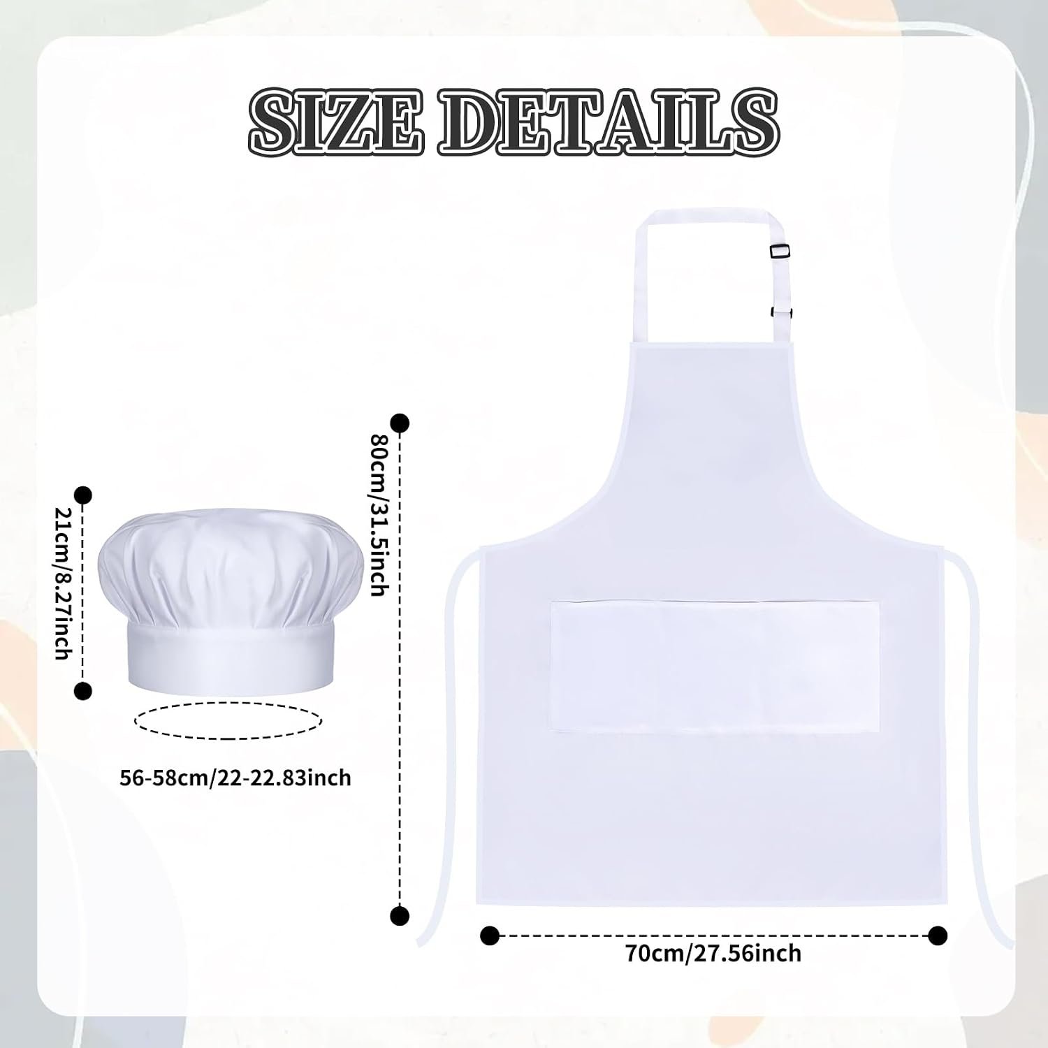 2 Pack White Chef Apron Set, Bib Apron with 3 Pockets & Adjustable Hat for Bakers, Cooking Enthusiasts & Kitchen Staff - Image 2