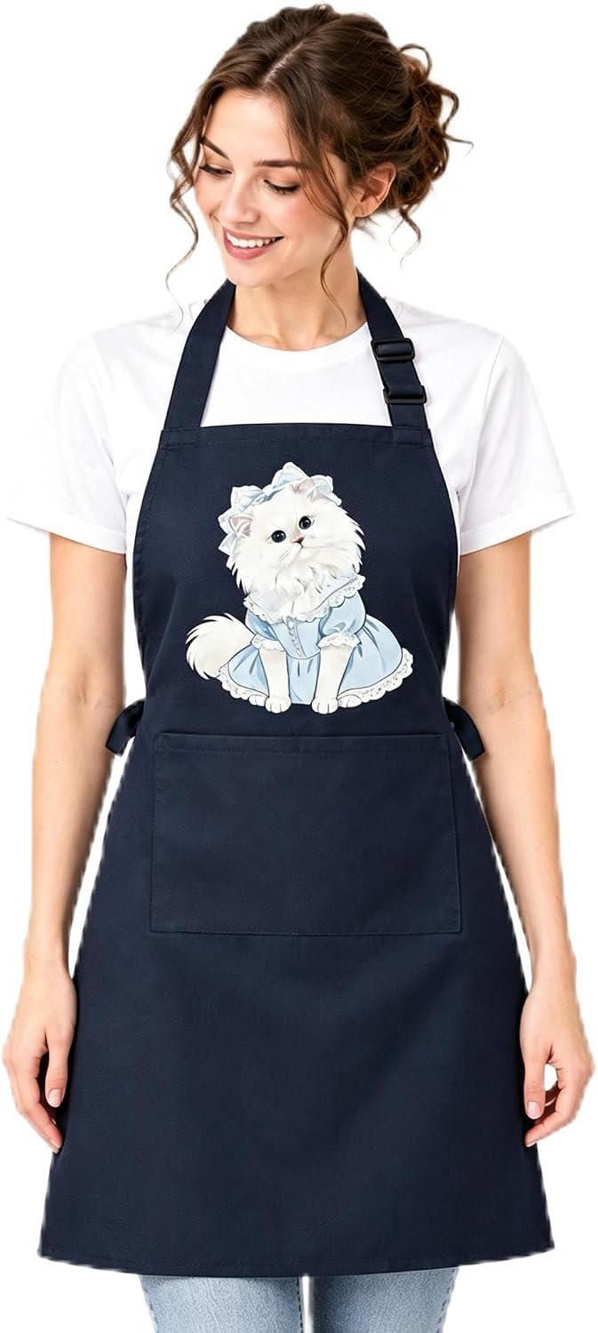 Cat Kitchen Apron, Two Pockets, Adjustable Strap, for Women Men