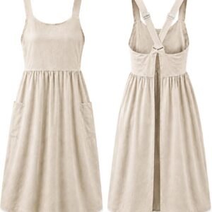 Cotton Linen Apron Cross Back Apron for Women with Pockets Pinafore Dress