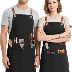 KTMOUW 2 Pack Chef Apron for Men Women with Large Pockets, Adjustable Apron