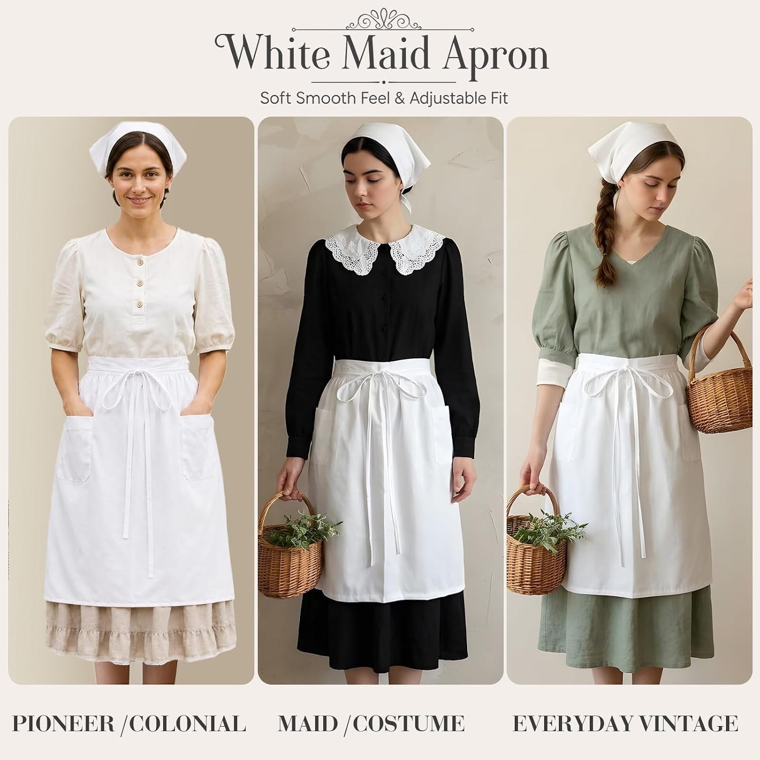 White Maid Half Apron for Women with Pocket, Vintage Ruffled Apron - Image 5