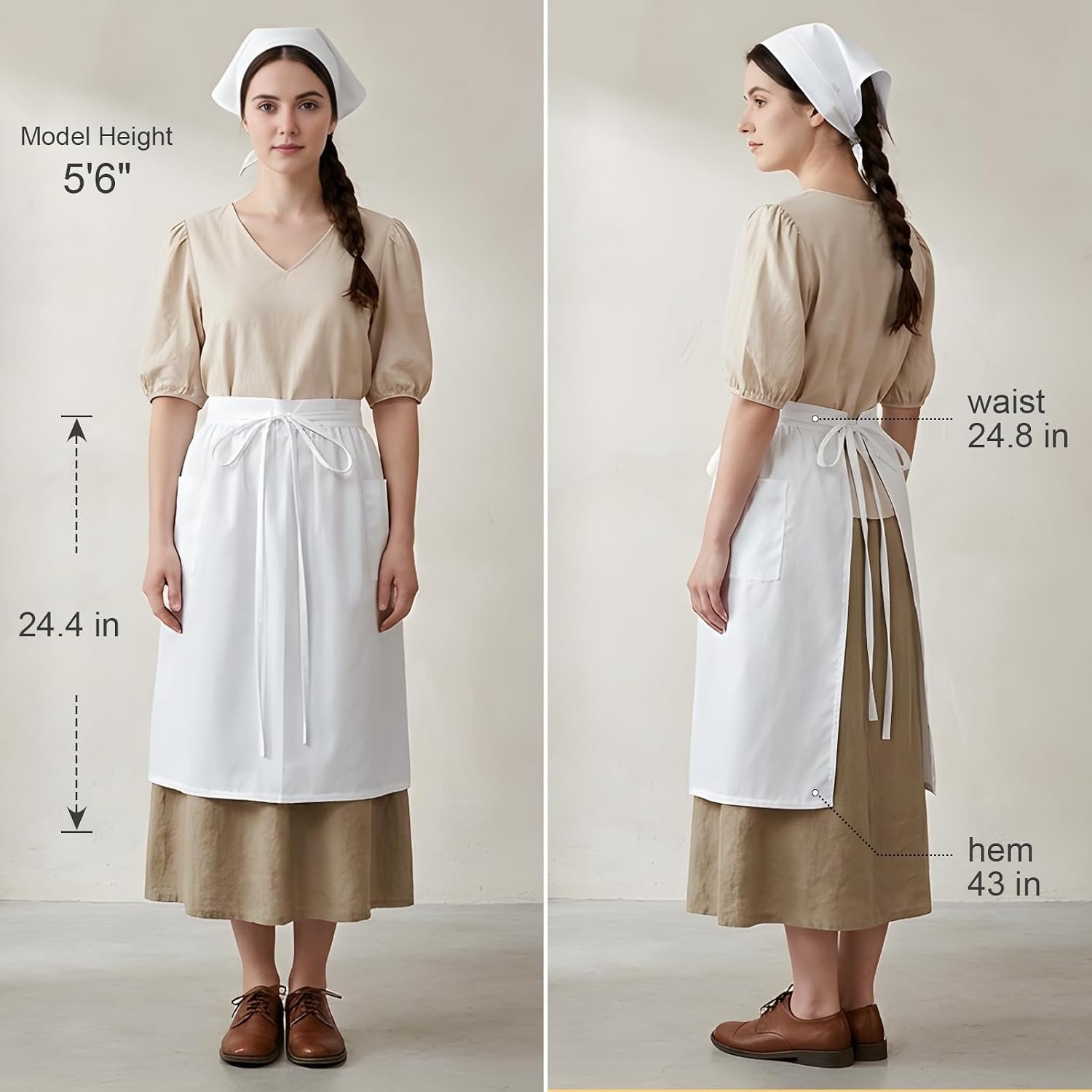 White Maid Half Apron for Women with Pocket, Vintage Ruffled Apron - Image 6