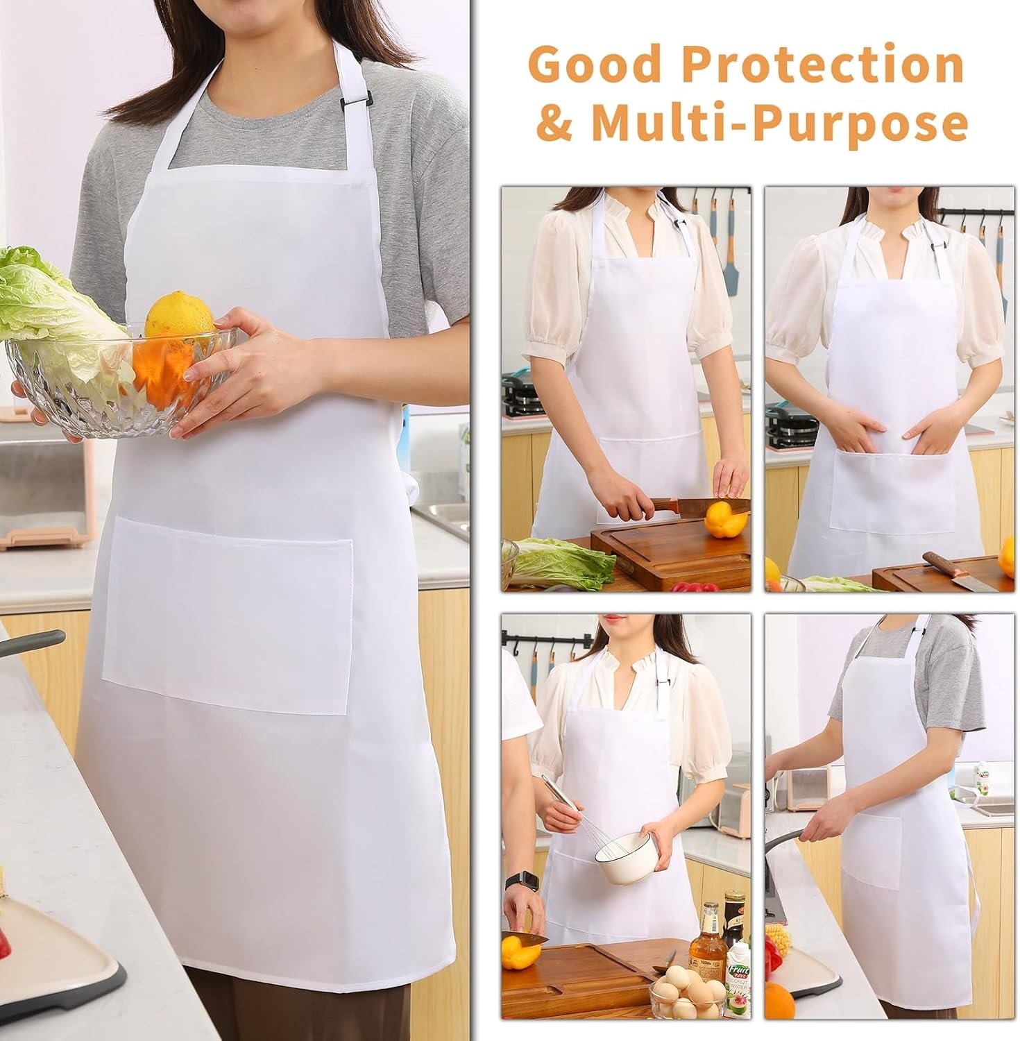 Tosewever Chef Apron Hat Set for Women and Men, Adjustable Bib Apron with 2 Pockets Costume Apron for Father Kitchen Cooking - Image 4