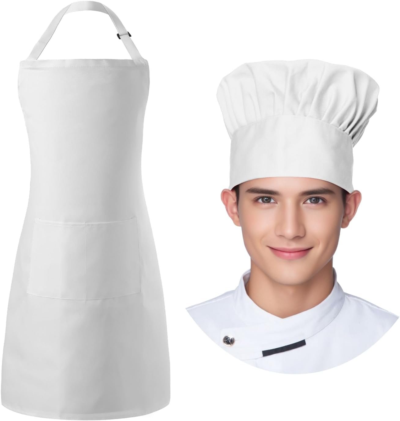 Tosewever Chef Apron Hat Set for Women and Men, Adjustable Bib Apron with 2 Pockets Costume Apron for Father Kitchen Cooking - Image 5