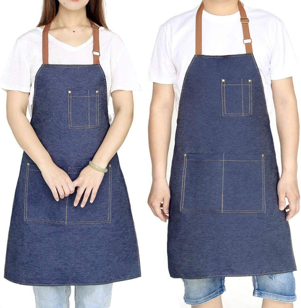 Denim Apron with Adjustable Unisex Multi-Pockets for Kitchen, Craft - Image 2