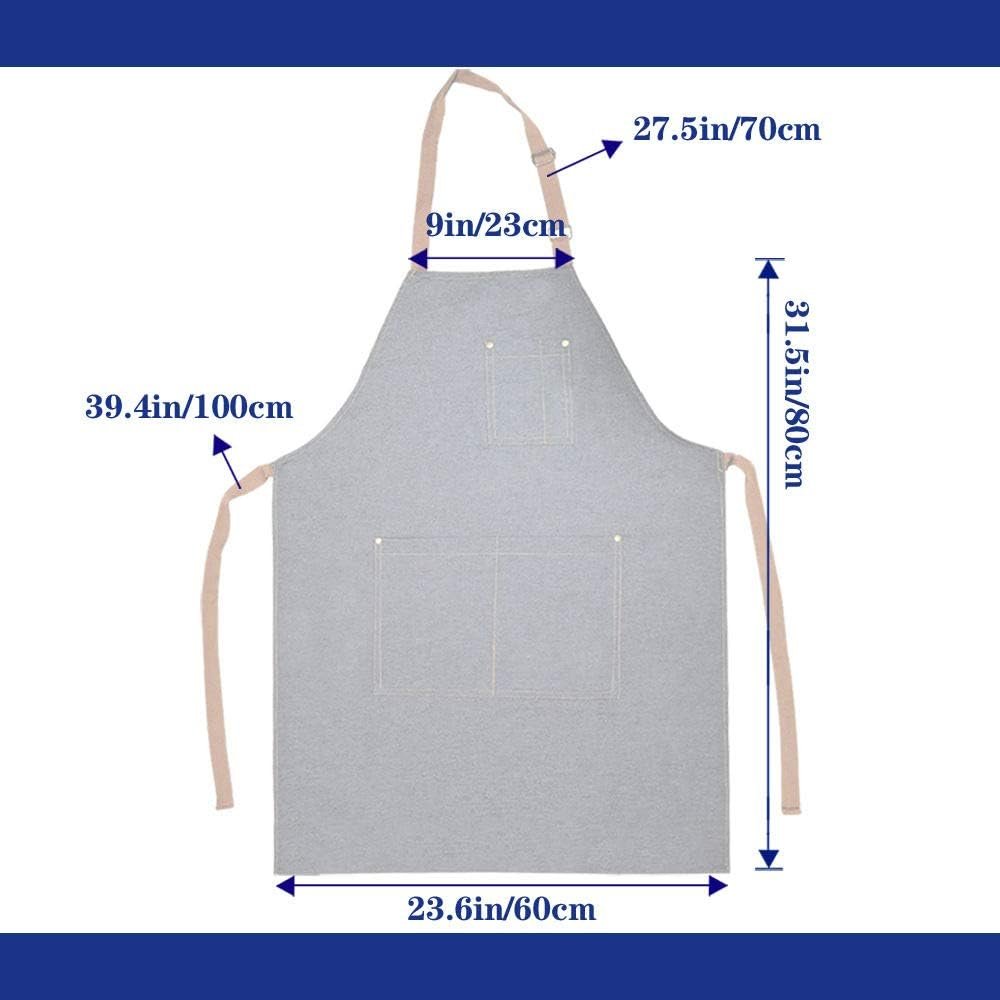 Denim Apron with Adjustable Unisex Multi-Pockets for Kitchen, Craft - Image 3
