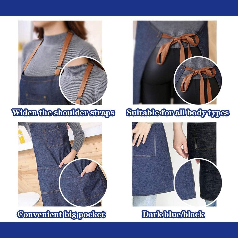 Denim Apron with Adjustable Unisex Multi-Pockets for Kitchen, Craft - Image 4